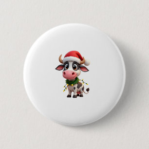 Merry Christmas Cow Santa Christmas Lights Cow Xma 6 Cm Round Badge