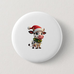 Merry Christmas Cow Santa Christmas Lights Cow Xma 6 Cm Round Badge