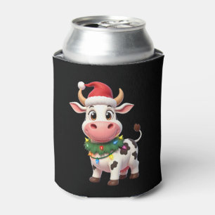 Merry Christmas Cow Santa Christmas Lights Cow Xma Can Cooler