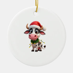 Merry Christmas Cow Santa Christmas Lights Cow Xma Ceramic Tree Decoration
