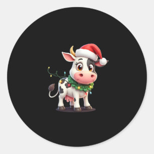 Merry Christmas Cow Santa Christmas Lights Cow Xma Classic Round Sticker