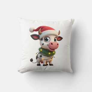 Merry Christmas Cow Santa Christmas Lights Cow Xma Cushion