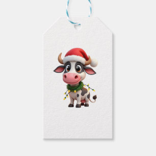 Merry Christmas Cow Santa Christmas Lights Cow Xma Gift Tags