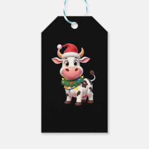 Merry Christmas Cow Santa Christmas Lights Cow Xma Gift Tags