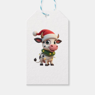 Merry Christmas Cow Santa Christmas Lights Cow Xma Gift Tags