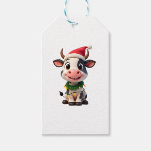 Merry Christmas Cow Santa Christmas Lights Cow Xma Gift Tags