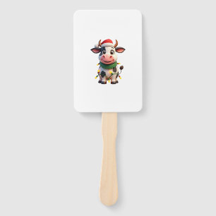 Merry Christmas Cow Santa Christmas Lights Cow Xma Hand Fan