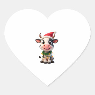 Merry Christmas Cow Santa Christmas Lights Cow Xma Heart Sticker