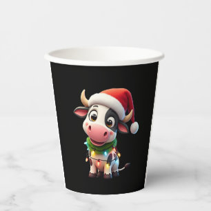 Merry Christmas Cow Santa Christmas Lights Cow Xma Paper Cups