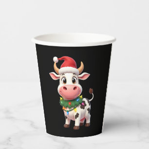 Merry Christmas Cow Santa Christmas Lights Cow Xma Paper Cups