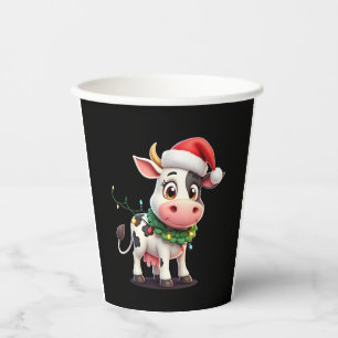 Merry Christmas Cow Santa Christmas Lights Cow Xma Paper Cups