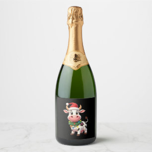 Merry Christmas Cow Santa Christmas Lights Cow Xma Sparkling Wine Label