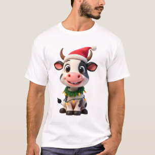 Merry Christmas Cow Santa Christmas Lights Cow Xma T-Shirt