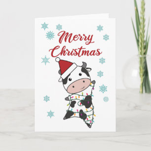 Merry Christmas Cow Snow Winter Calf Cows Card