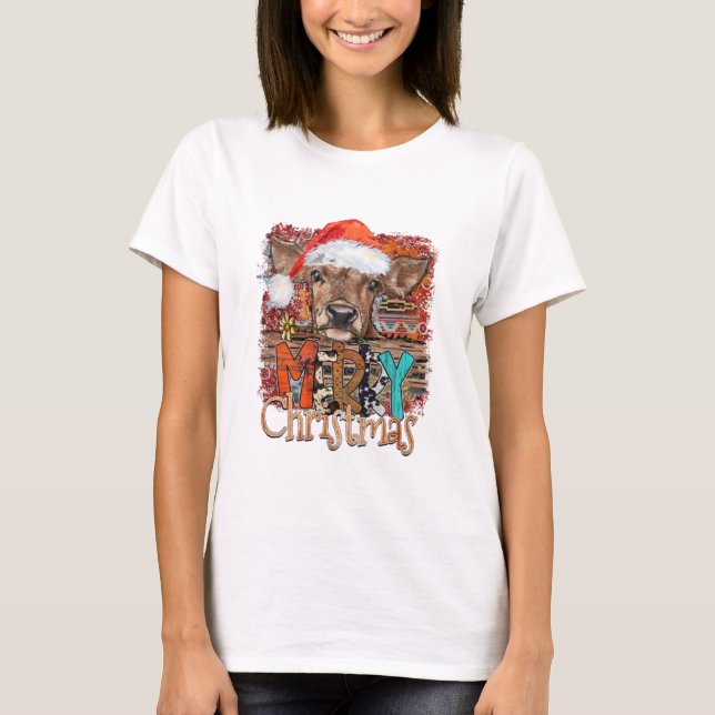Merry Christmas Cow T-Shirt (Front)