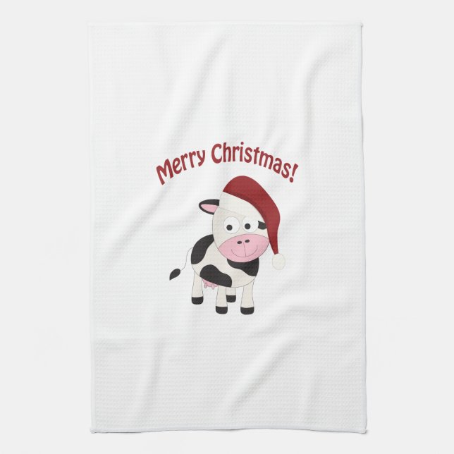 Merry Christmas Cow Tea Towel (Vertical)