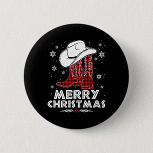 Merry Christmas Cowboy Boots Red Buffalo Plaid Wes 6 Cm Round Badge