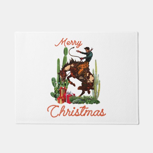 Merry Christmas Cowboy Doormat (Front)
