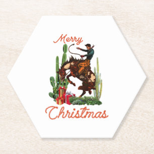 Merry Christmas Cowboy Paper Coaster