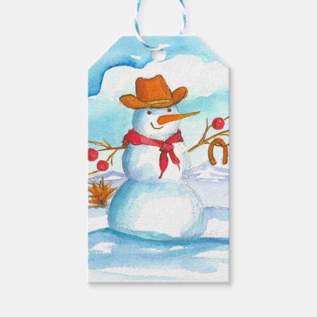Merry Christmas Cowboy Snowman Gift Tags (Front)