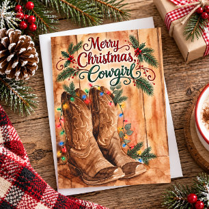 Merry Christmas Cowgirl Country Western Boots Holiday Card
