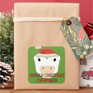 Merry Christmas CowPoke Square Sticker