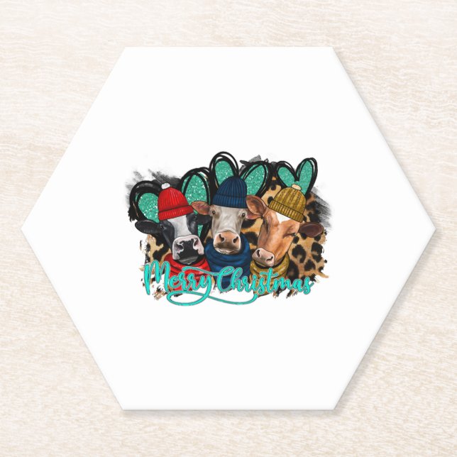 Merry Christmas Cows Paper Coaster (Front)