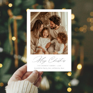 Merry Christmas Cozy Minimalist Family Photo Card
