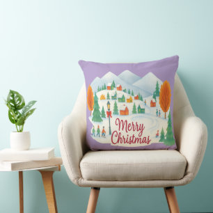 Merry Christmas Cozy Winter Holiday Throw Pillow