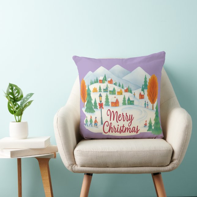 Merry Christmas Cozy Winter Holiday Throw Pillow (Chair)