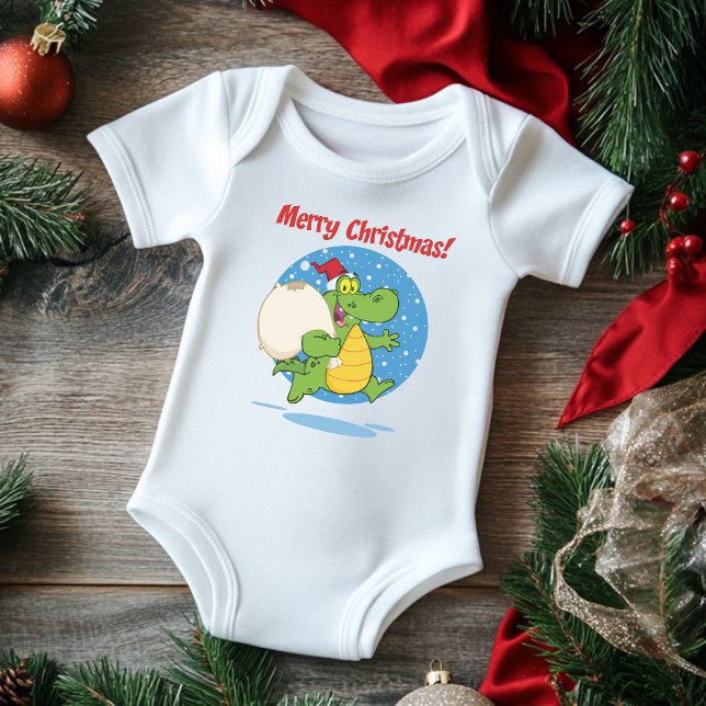 Merry Christmas Crocodile Santa | Holidays Baby Bodysuit (Creator Uploaded)