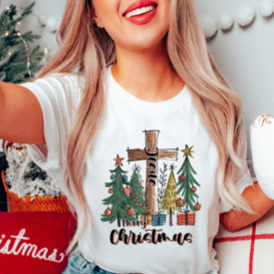 Merry Christmas Cross and Trees T-Shirt