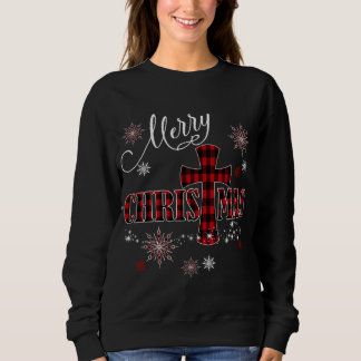 Merry Christmas Cross Buffalo Plaid Christian Holi Sweatshirt