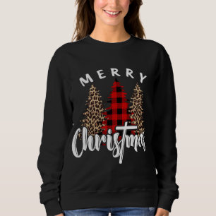 Merry Christmas Cross Buffalo Plaid Leopard Print Sweatshirt