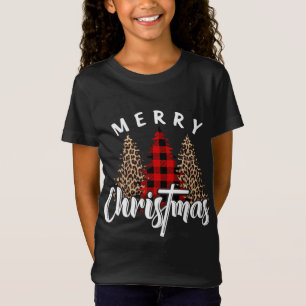 Merry Christmas Cross Buffalo Plaid Leopard Print  T-Shirt
