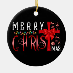 Merry Christmas Cross Christian Religious Ceramic Tree Decoration