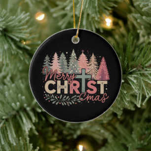 Merry Christmas Cross Faith Jesus Christian Story Ceramic Tree Decoration