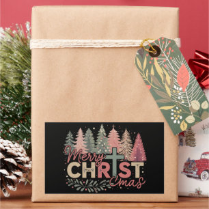 Merry Christmas Cross Faith Jesus Christian Story Rectangular Sticker