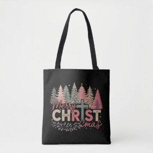 Merry Christmas Cross Faith Jesus Christian Story Tote Bag