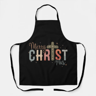 Merry Christmas Cross Religious Christian Family Apron