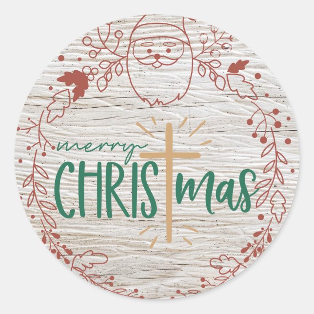 Merry Christmas Cross Round Sticker (Front)
