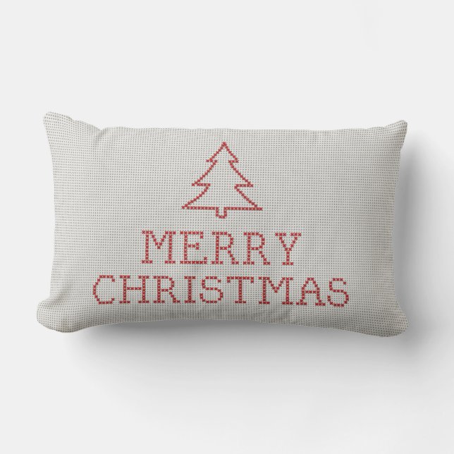 Merry Christmas cross stitch sign Lumbar Cushion (Front)