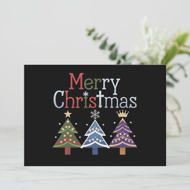 Merry Christmas Cross Xmas Tree Retro Holiday Card (Standing Front)
