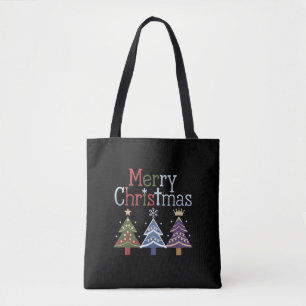 Merry Christmas Cross Xmas Tree Retro Tote Bag