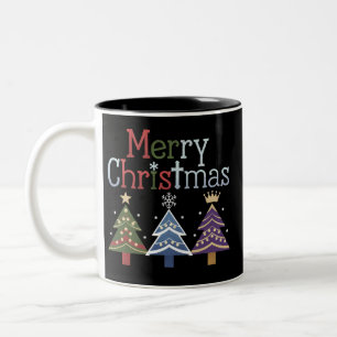 Merry Christmas Cross Xmas Tree Retro Two-Tone Coffee Mug