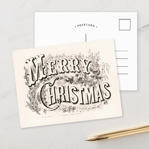 Merry Christmas   Currier & Ives Postcard