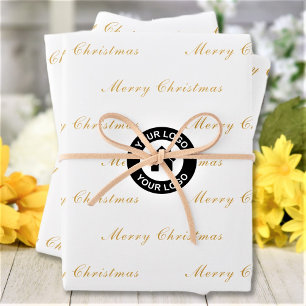 Merry Christmas Custom Business Logo Pattern Wrapping Paper Sheet