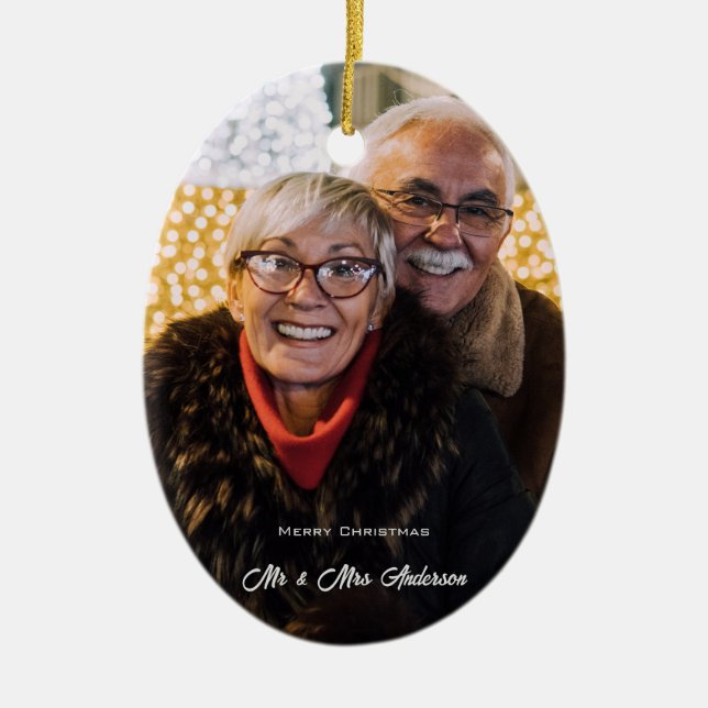 Merry Christmas Custom Couple Photo Ceramic Tree Decoration (Front)