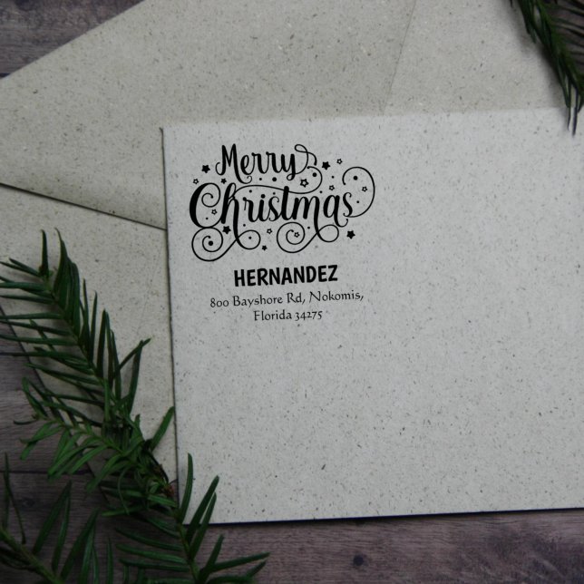Merry Christmas (custom) Family, Address,  Rubber Stamp (Creator Uploaded)