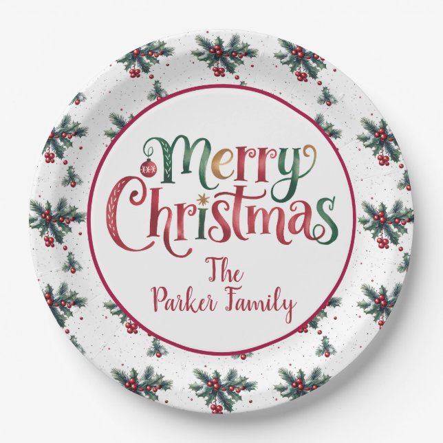 Merry Christmas – Custom Family Greeting Paper Plate (Front)